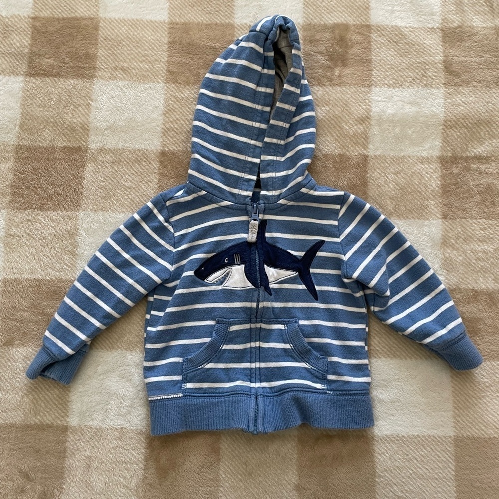 Carter's Blue and White Striped Shark Hoodie